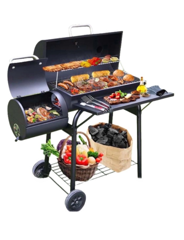 laravist charcoal offset smoker grill, dual-zone bbq with thermometer & wheels, family-size 512 sq.in