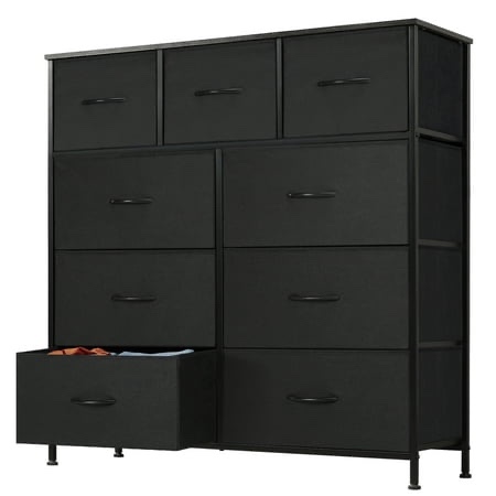 edx 9 drawers dresser for bedroom, fabric storage organizer tower cabinet, black 39.37"hx39.37"wx11.8"d