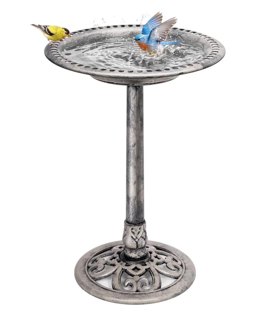 specstar bird bath 28 inch height polyresin lightweight antique outdoor garden birdbath gray