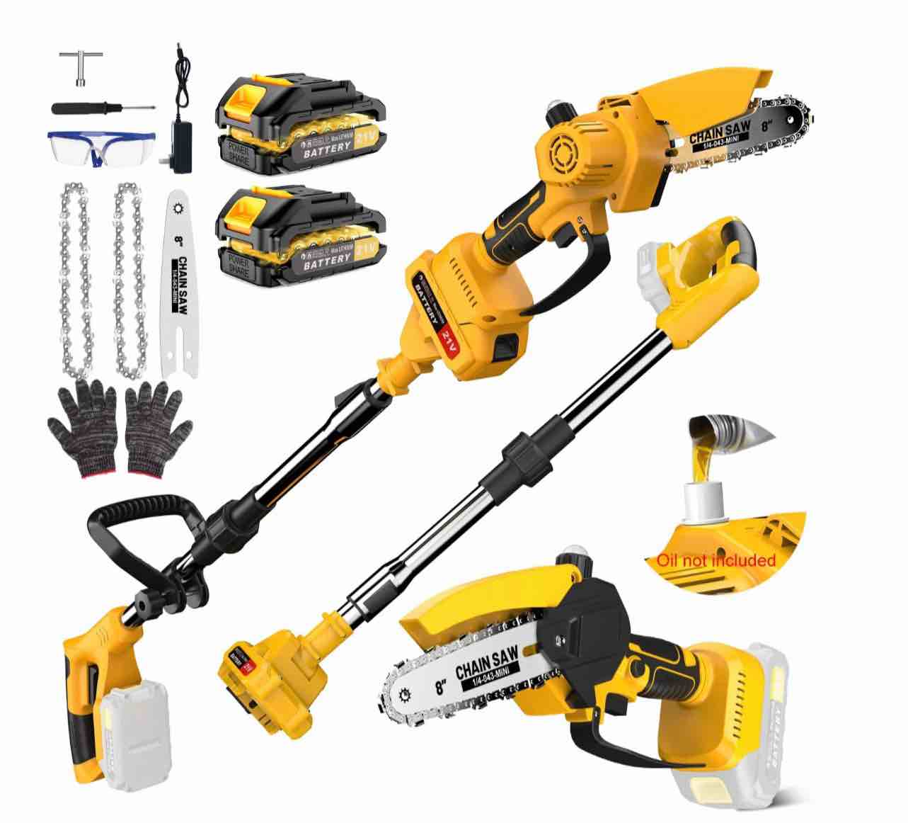 tanbaby cordless pole saw, 8 inch brushless mini chainsaw with extension pole, with 2 x 3.0ah battery for trimming tree limbs, ideal gift for men dad husband fathers