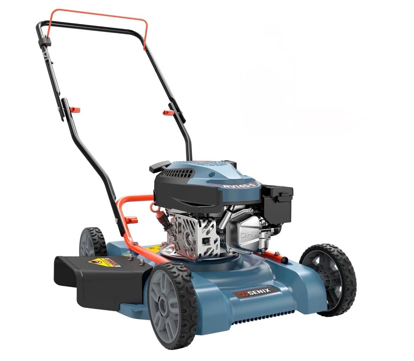 senix gas lawn mower 18in cutting blade / 19in cutting deck 144cc 4-cycle engine push mower with side discharge