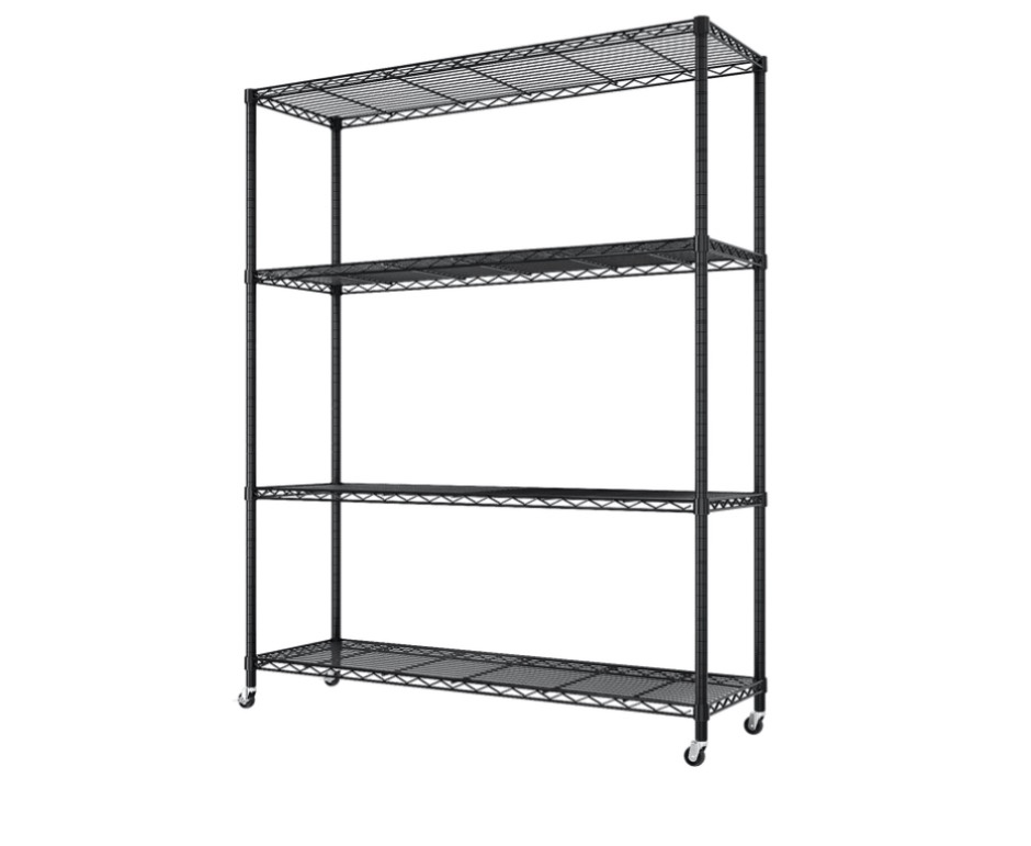 ktaxon 4 tier wire shelving with wheels, 46"w x 17.7"d x 65"h multifunctional storage rack metal garage shelves organizer, capacity for 800lbs, black
