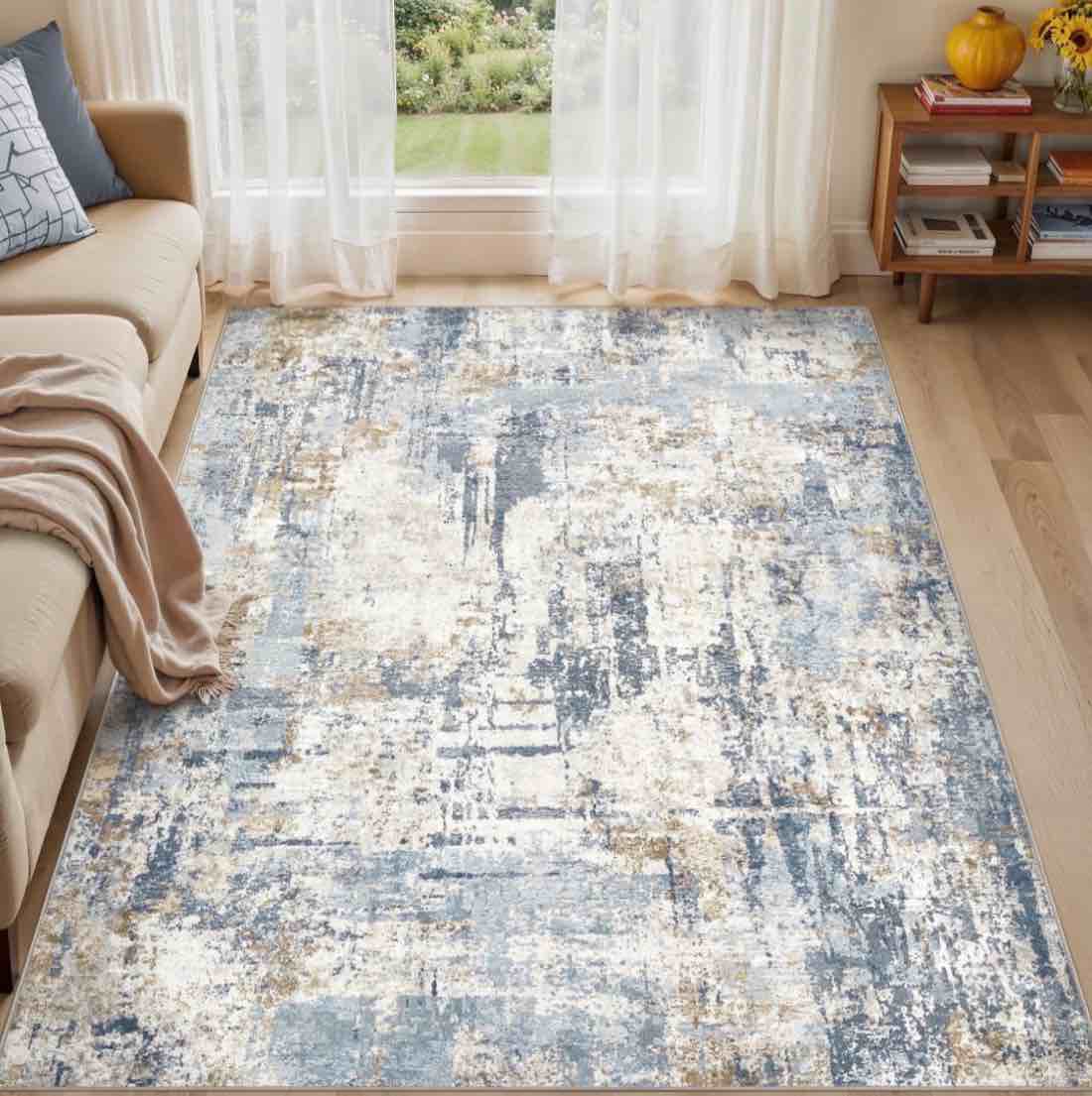 uermei 5 x7  area rugs for living room  washable non slip indoor rug for bedroom home decor carpets  modern abstract printed carpet  blue