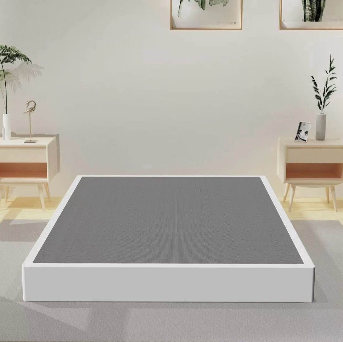 7 queen box spring heavy duty metal queen mattress foundation with fabric cover noise-free easy assembly