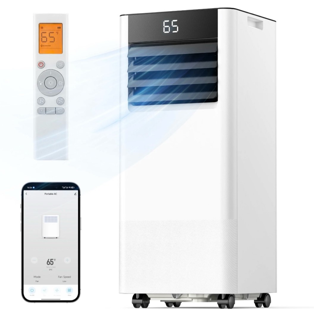 simzlife 10000 btu portable air conditioner with wifi and remote control small ac unit with dehumidifier and fan for rooms up to 550 sq. ft. white