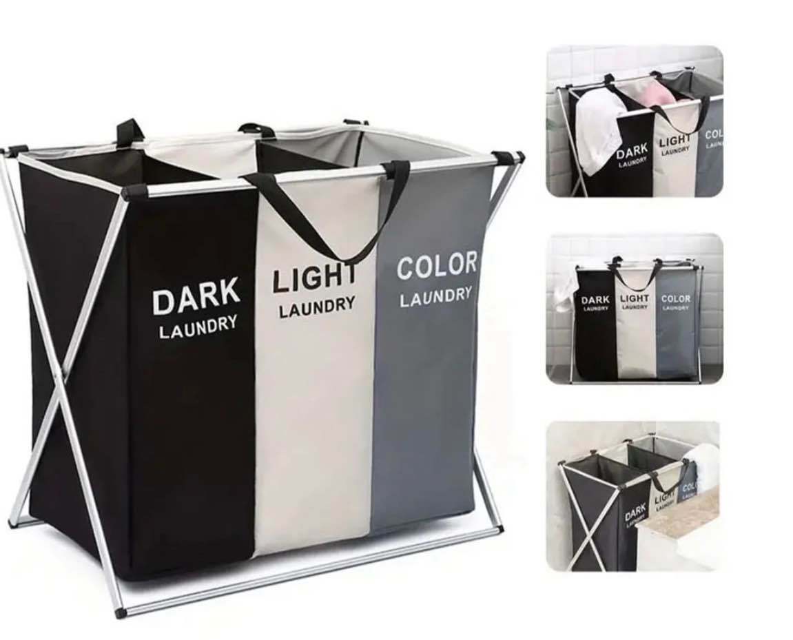 laundry hamper sorter 135l foldable laundry basket with lids large 3 sections laundry bin sorter waterproof dirty clothes hamper bag for bathroom b