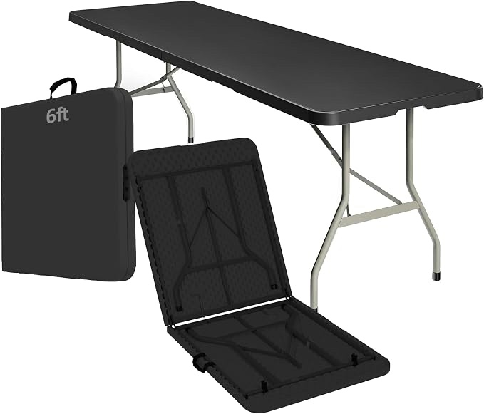 housniflex 6ft folding table heavy duty portable table waterproof hdpe foldable for picnic party camping dining bbq indoor & outdoor black