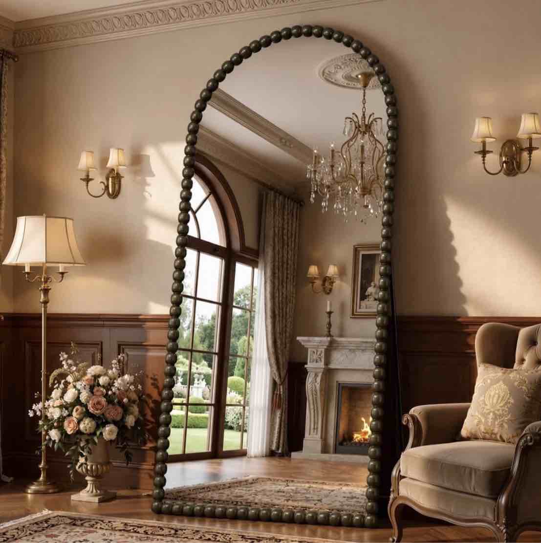 antok 76 x34 arched full length mirror beaded metal frame floor mirror bronze