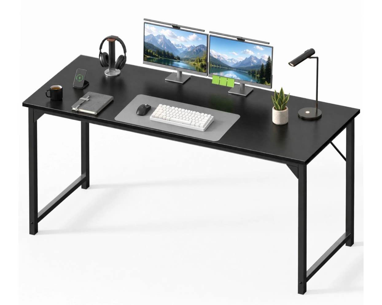 edx 63 inch computer desk modern writing desk industrial office desk sturdy laptop table for home office black
