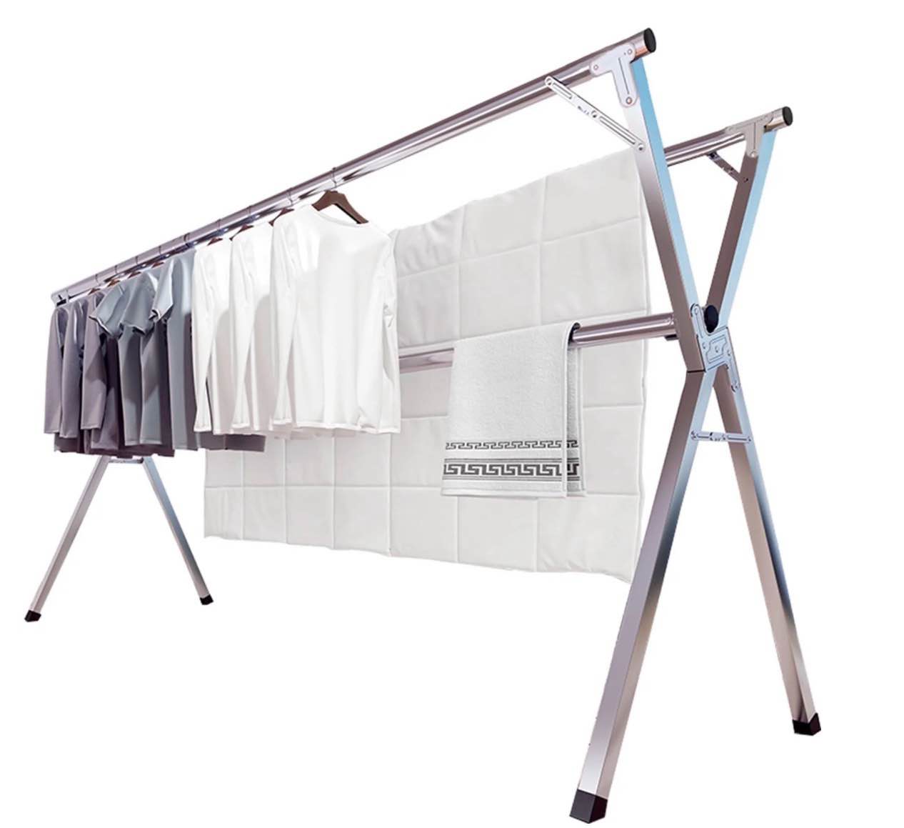 jauree 95 inches clothes drying rack stainless steel garment rack adjustable and foldable space saving laundry drying rack for indoor outdoor with 20 windproof hooks