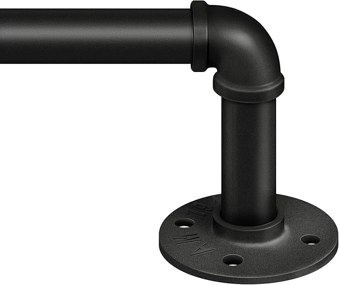 Condition photo showing New/Like New for 1 inch industrial wrap around curtain rods, black, 72"-144" | adjustable blackout design, indoor/outdoor use, room divider, heavy duty iron material, for windows 72 to 144