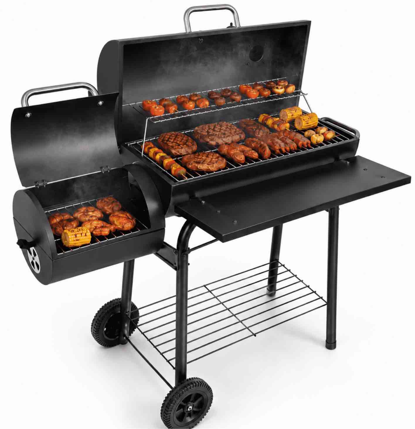 laravist charcoal offset smoker grill, dual-zone bbq with thermometer & wheels, family-size 512 sq.in