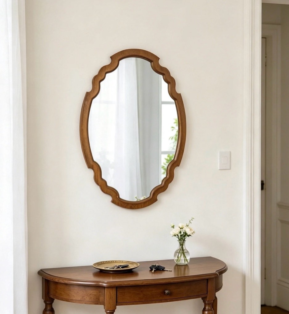 sintosin wall mirror 16 x23 oval farmhouse rustic wood bathroom mirror vintage handmade finish for living room bedroom & entryway decor