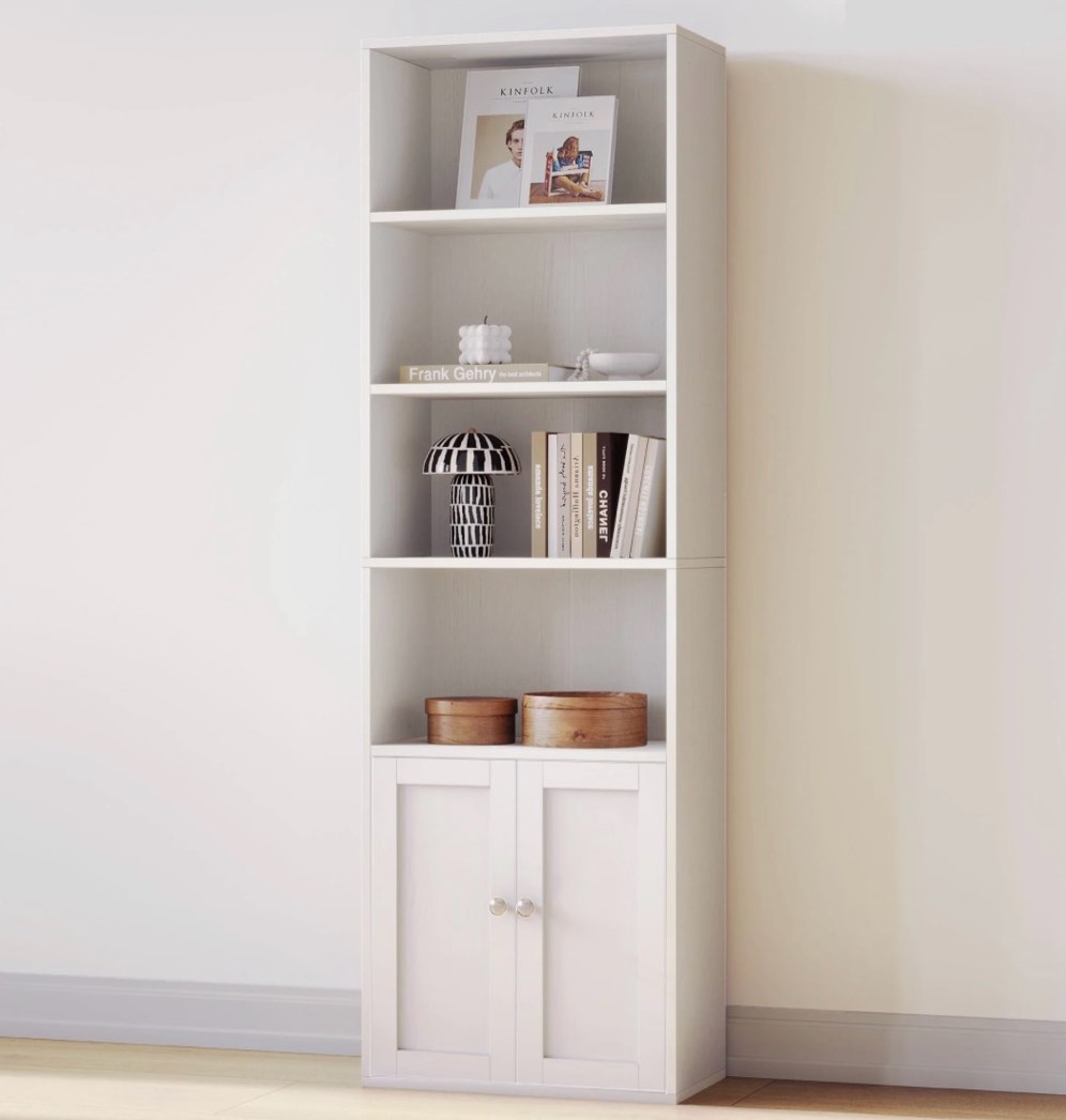 casacomoda 6-tier bookcase with cabinet, modern bookshelf for home office, living room or bedroom, easy assembly & stable structure, white