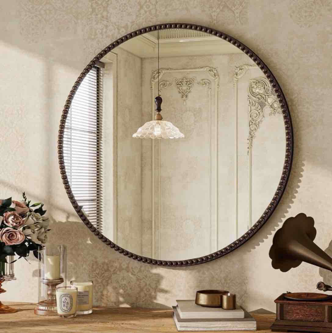 beautypeak 24 round bathroom mirror vanity mirror wall mounted with beaded frame antique bronze