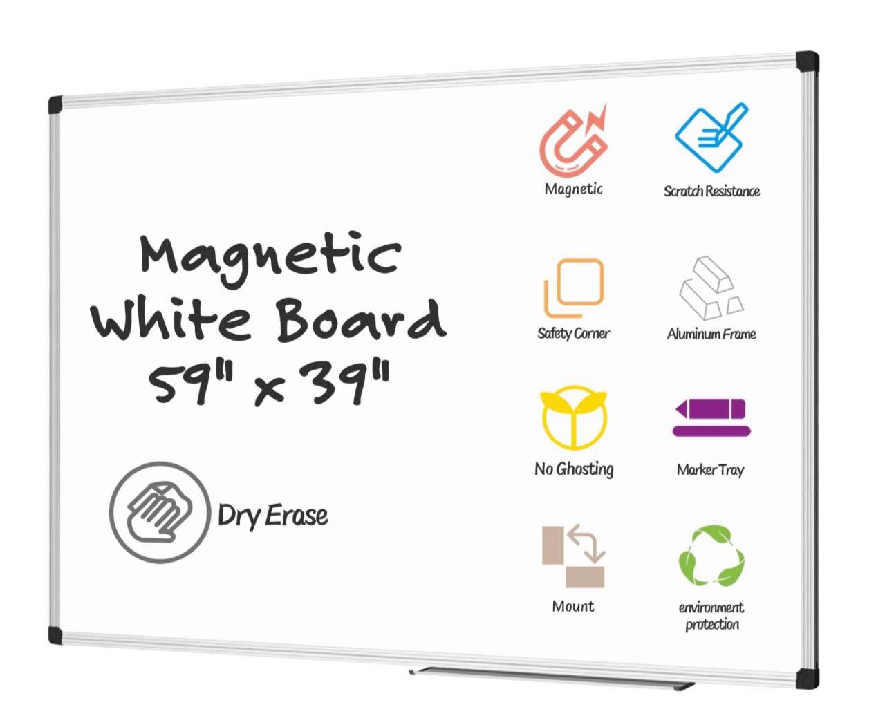 agcan white board 59" x 39" magnetic dry erase board 5'x3' extra large marker whiteboard for wall