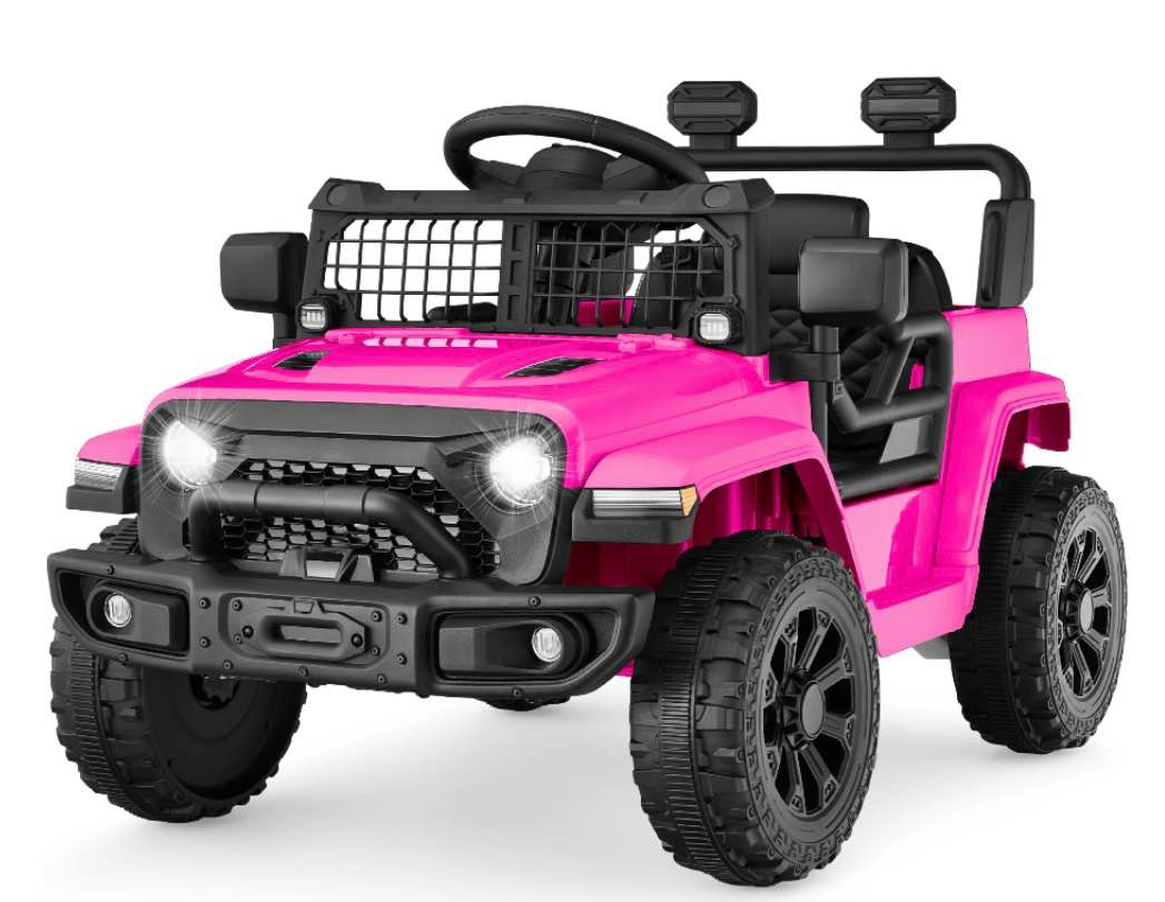 best choice products 6v kids ride-on truck car w/ parent remote control 4-wheel suspension led lights - pink