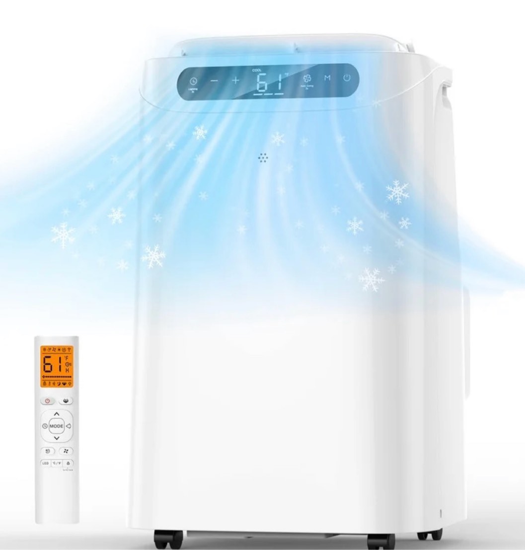 lcxmtv 12000 btu portable air conditioners cools up to 500 sq. ft., portable ac unit with cool, dehumidifier and fan, backlit remote, diy window kit, 24h timer sleep mode, for bedroom