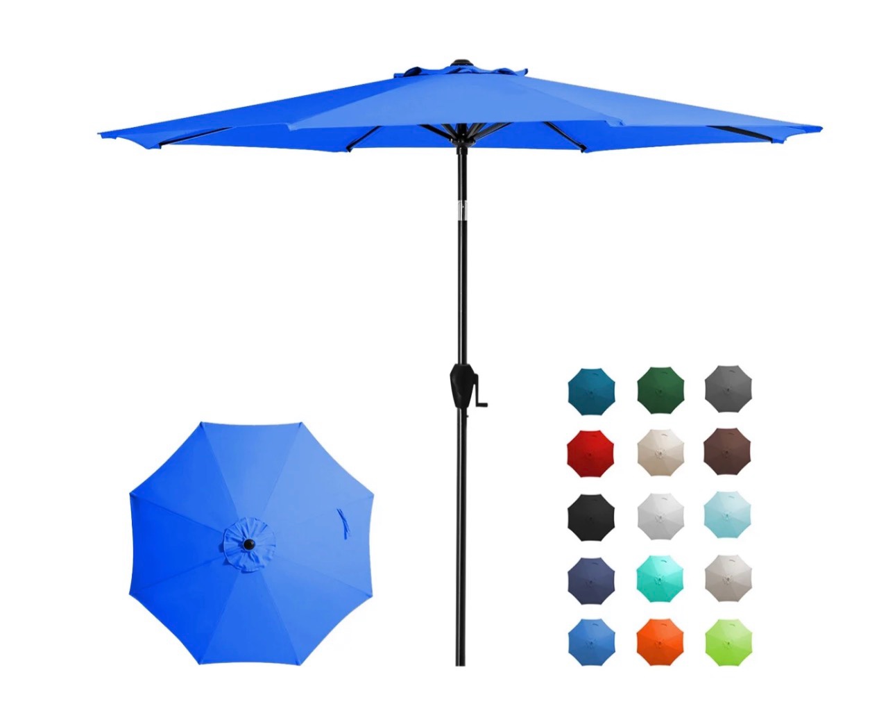 fundaze 9ft outdoor market patio umbrella with push button tilt & crank lift, uv-resistant canopy for garden, backyard, pool&patio dining, royal blue