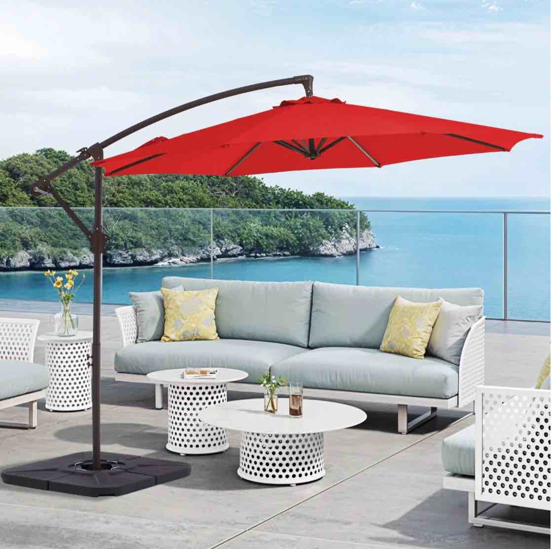 fundaze 10ft patio umbrella, hanging cantilever offset outdoor umbrella with tilting for deck backyard, base sold separately,orange