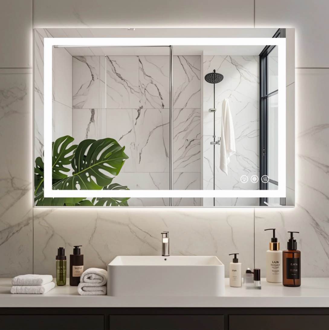 edx 24"x32" anti-fog led bathroom mirror with dual light source and three lighting modes, white