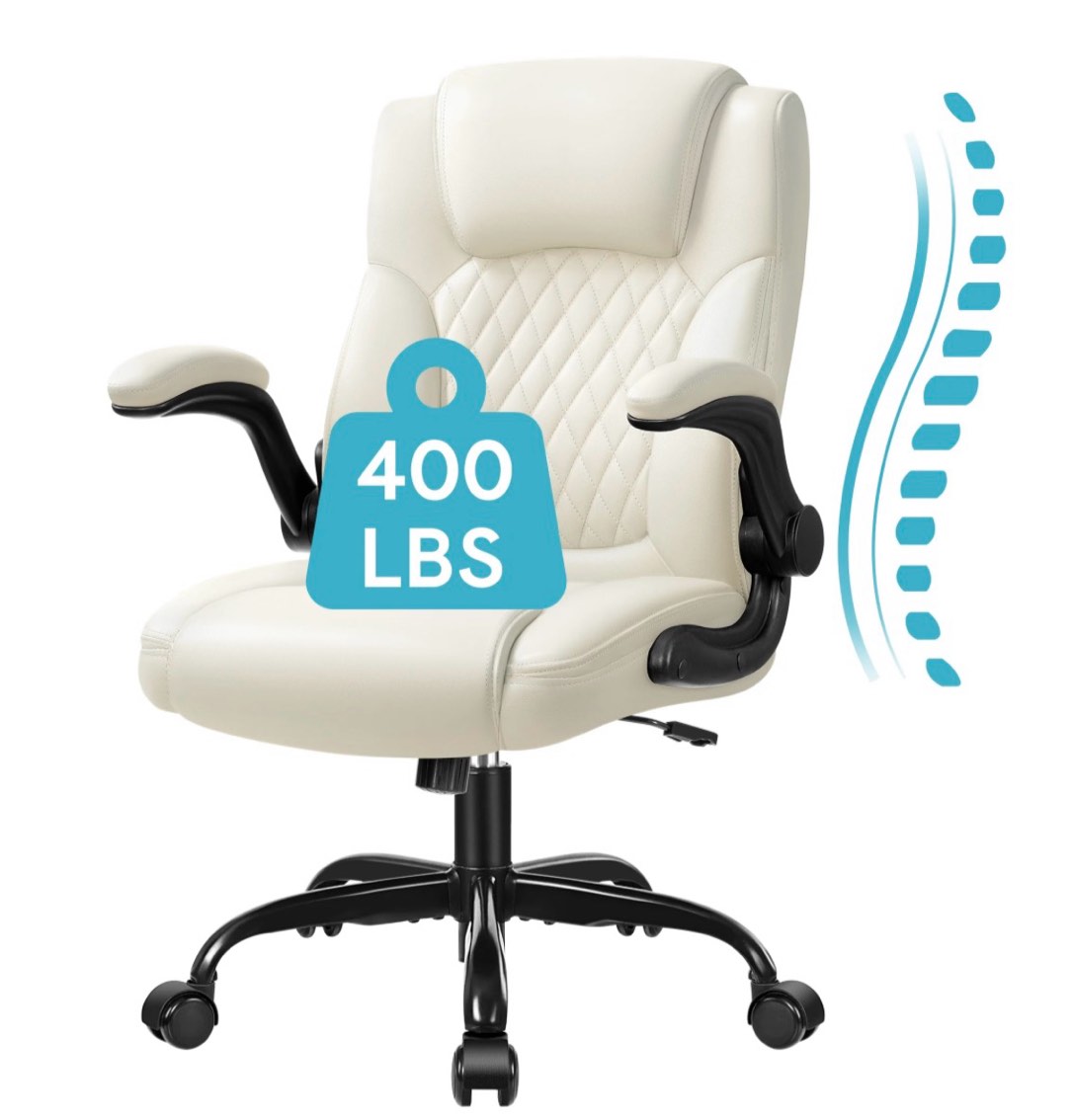 coolhut leather office chair, big and tall office chair 400lbs wide seat ergonomic computer desk chair high back executive leather chair adjustable task chair lumbar back, off-white
