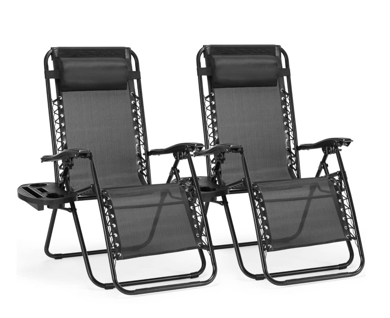 concetta 2 zero gravity lounge chairs, foldable reclining camping for patio, lawn, beach, black