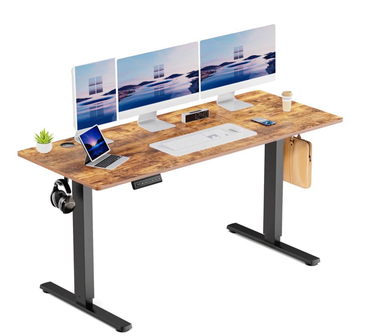 edx electric standing desk, height adjustable desk, 63 x 24 inches ergonomic stand up desk with memory preset and t-shaped metal bracket for home office