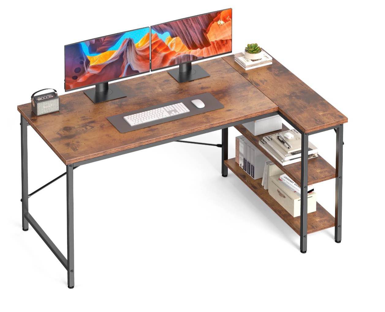 edx l shaped computer desk, 47 inch corner desk gaming table writing study workstation for home office, rust