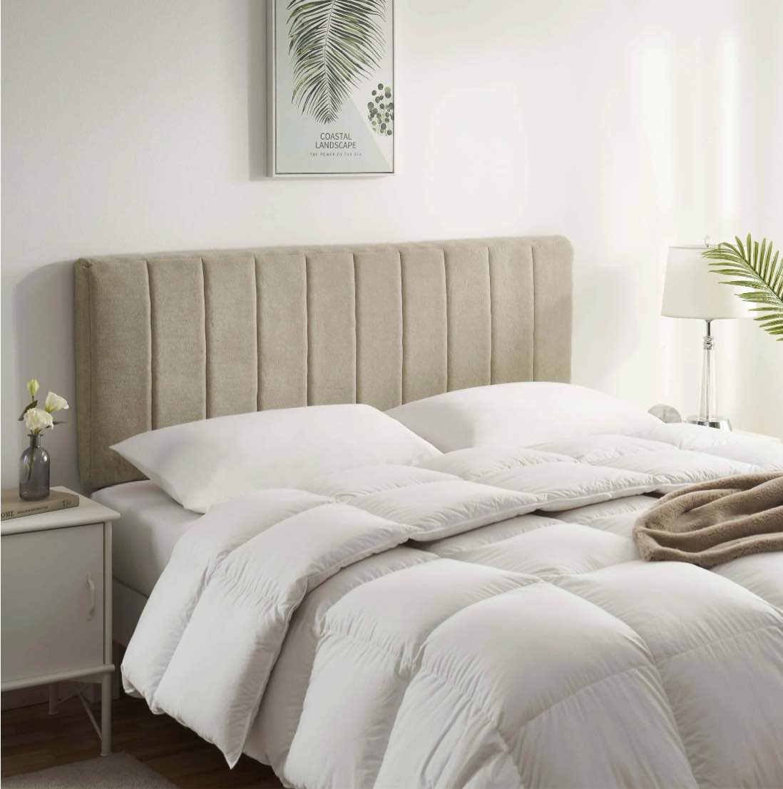 virtu upholstered king headboard no tools required peel and stick bed headboard only, linen