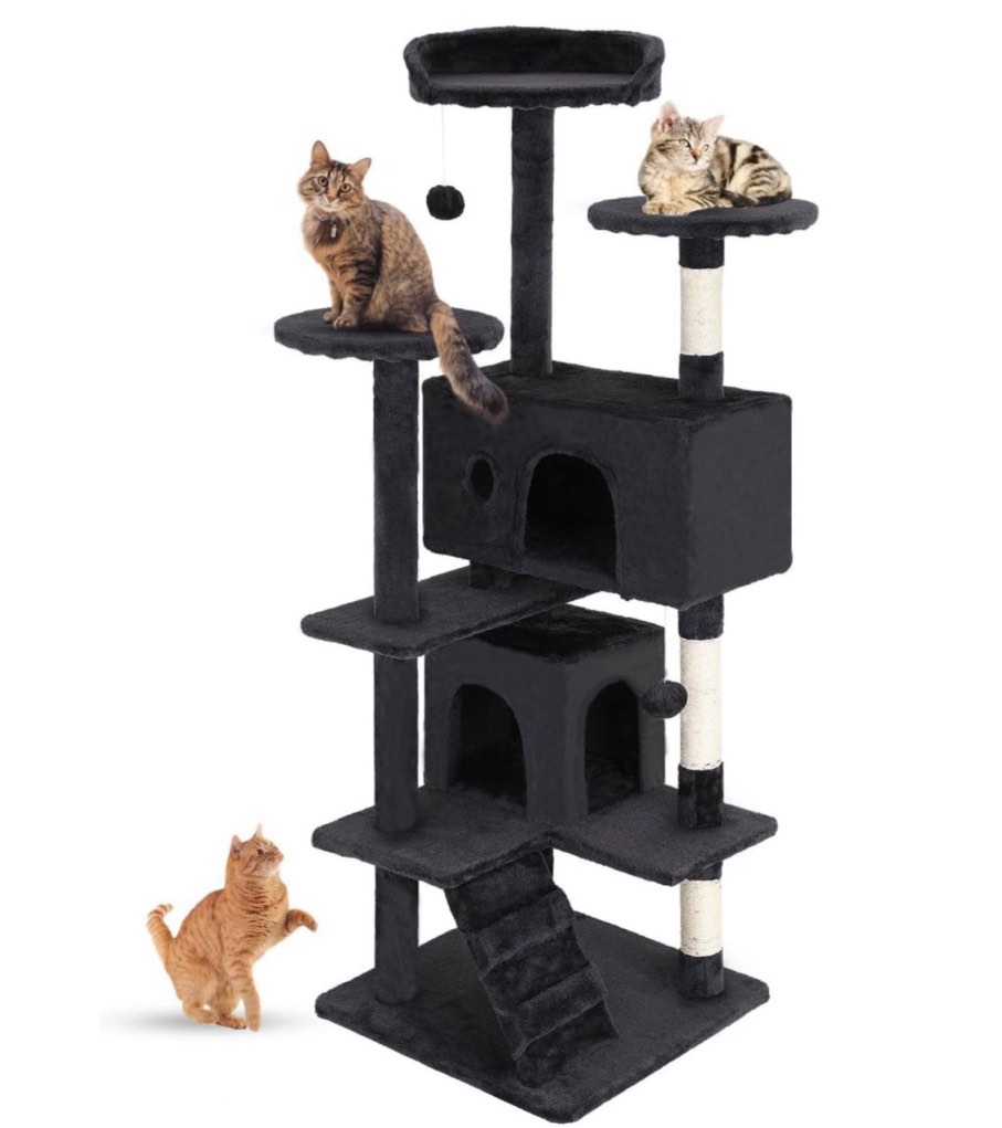 bestpet 54in cat tree tower scratch posts condo toys dark gray perfect for active cats
