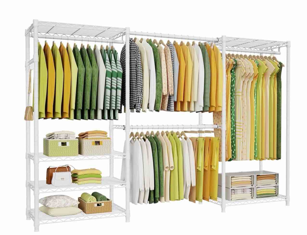 ulif e1 max heavy duty closet garment rack  adjustable metal freestanding expandable clothing storage with 4 hanger rods  easy to assemble wardrobe  w