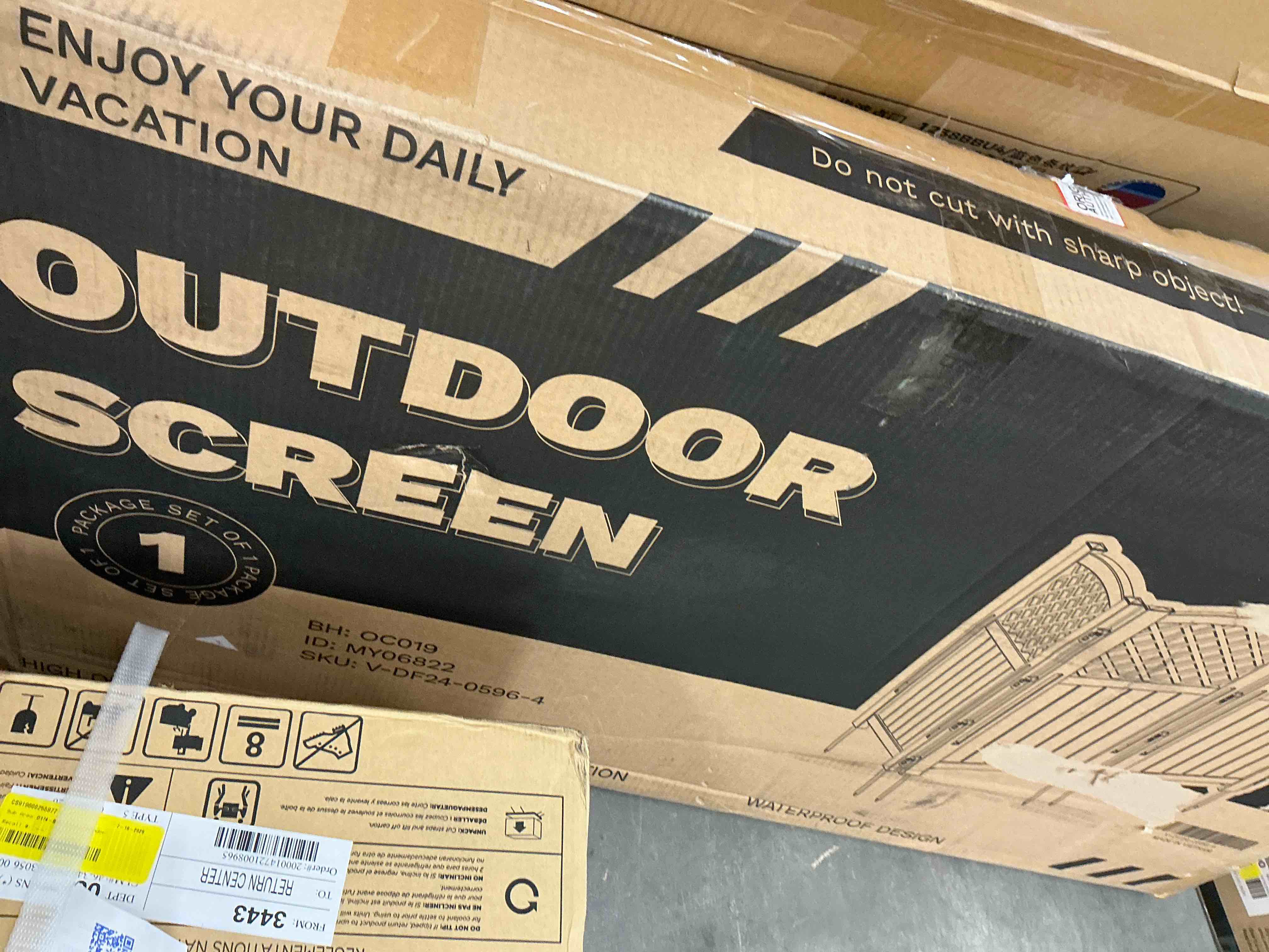 Condition photo showing Good Condition for homall outdoor patio 2-panel screen enclosure,plastic privacy screens, air conditioner fence panels, trash can fence for garden,gray