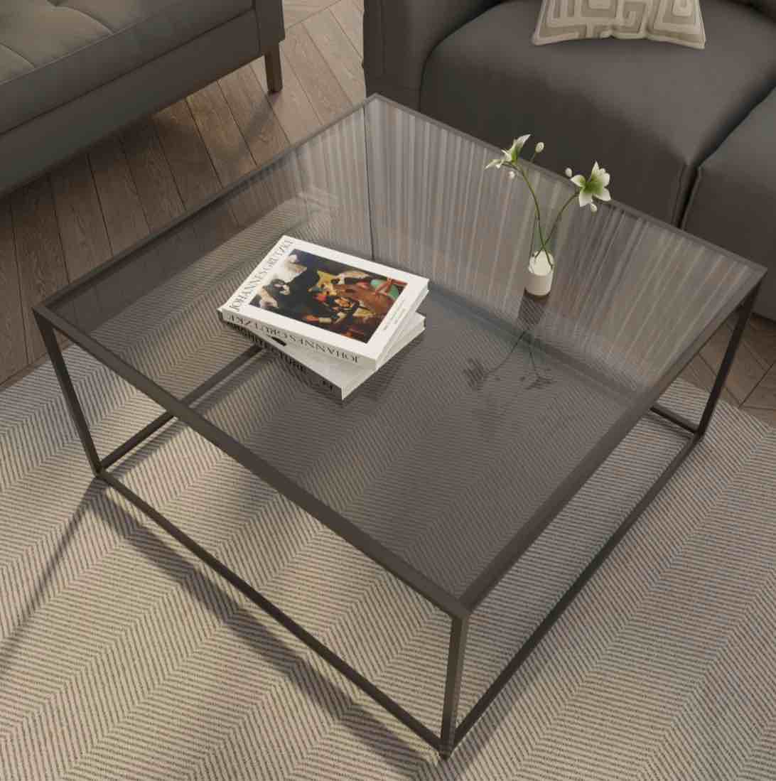glass coffee tables for living room square modern center table for small space,tempered glass-top with sturdy metal frame sofa side end table, easy assembly,26.4 x 26.4 x 15.7 inches, gray black