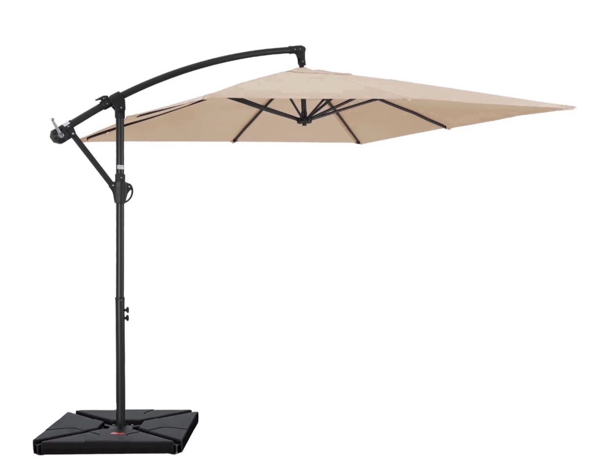 Condition photo showing New/Like New for fundaze 8x8ft hanging cantilever patio umbrella with base, square outdoor sun shade with crank for garden, backyard, deck,beige