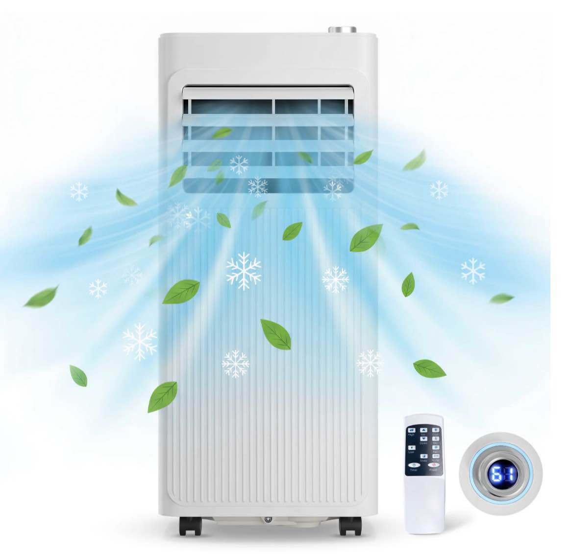 8000 btu portable air conditioner for rooms up to 350 sq.ft, 6-in-1 portable ac unit with cooling, dehumidifier & fan, quiet sleep mode, remote control, 24h timer for bedroom, apartment & office