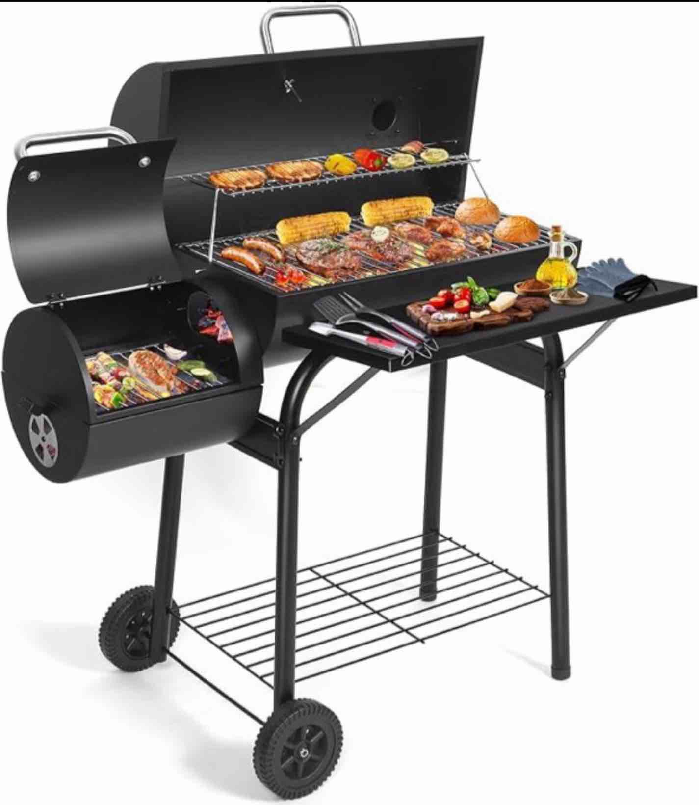 charcoal grill offset smoker: charcoal barbecue grills with spacious cooking area | barrel bbq grill and smokers combo for outdoor patio backyard camping and parties