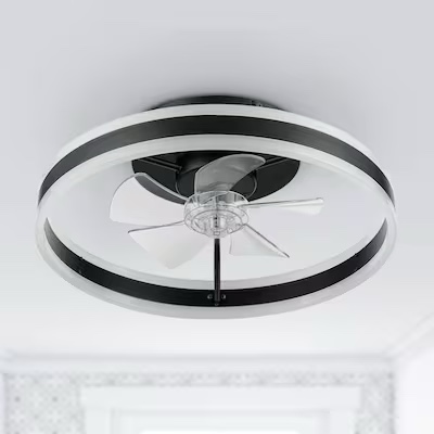 harbor breeze edenmore 20-in matte black with clear blades color-changing integrated led indoor flush mount fandelier ceiling fan with light and remote (5-blade)