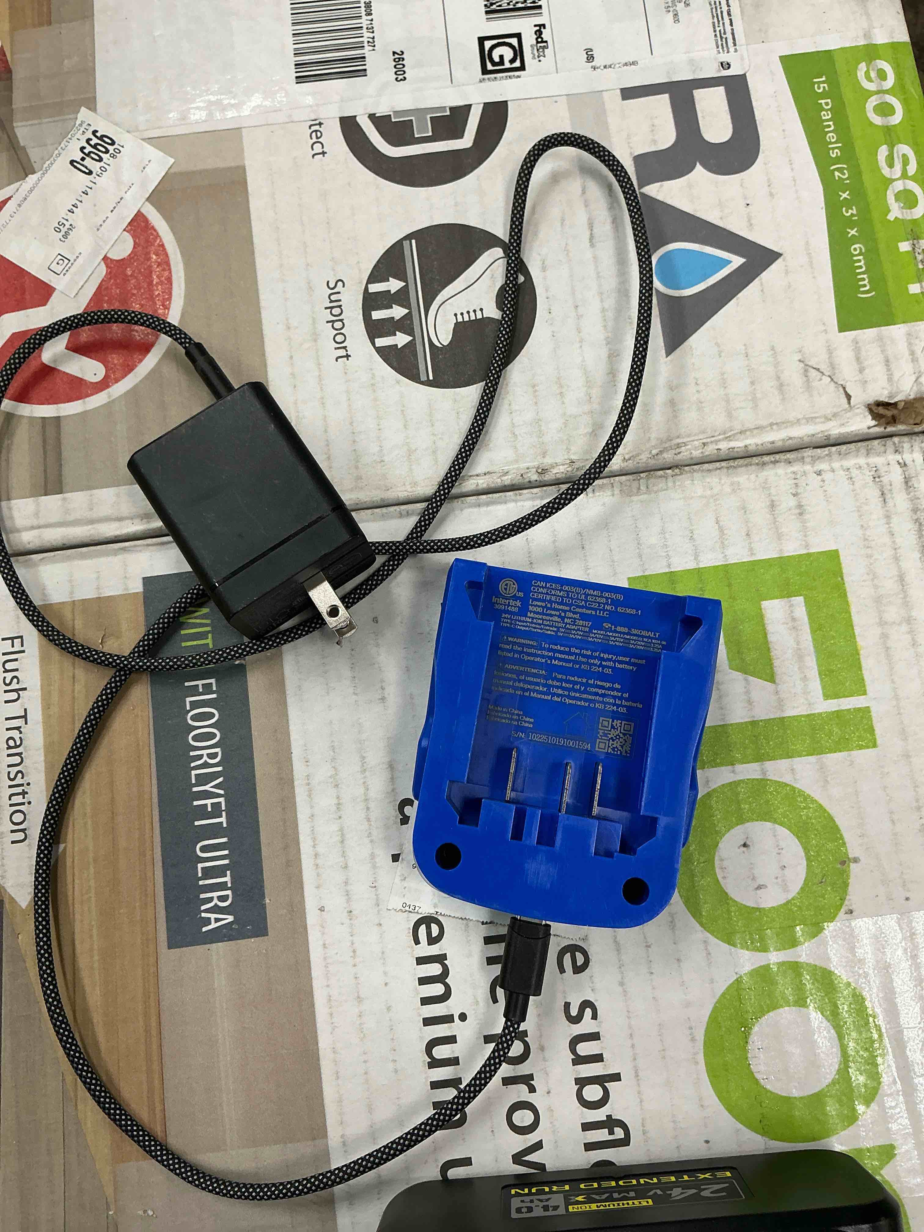 Condition photo showing Good Condition for kobalt 24 -volt, battery adapter and charger 