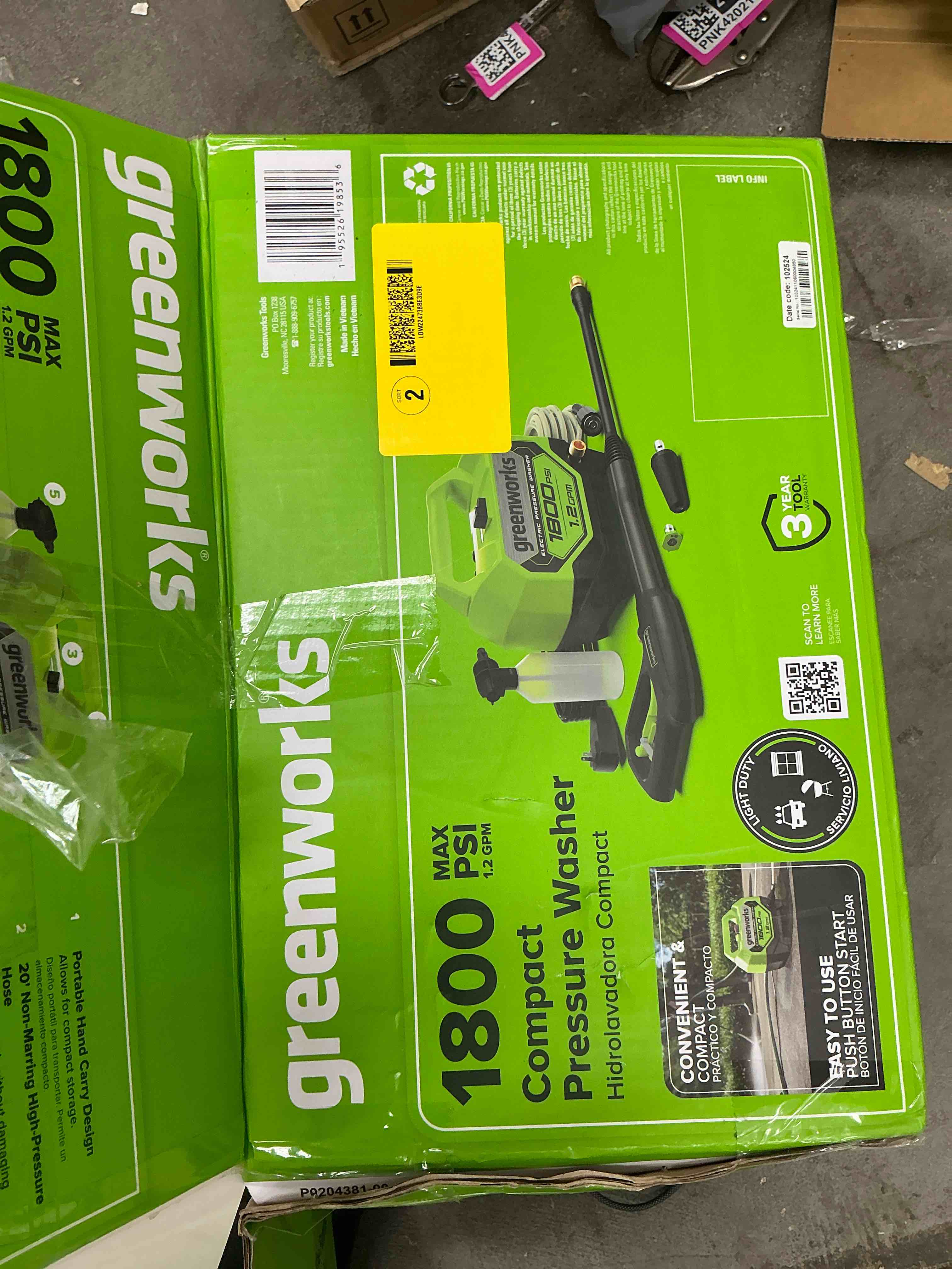 Condition photo showing Good Condition for greenworks 1800-psi 1.2-gpm cold water electric pressure washer with 2 spray tips