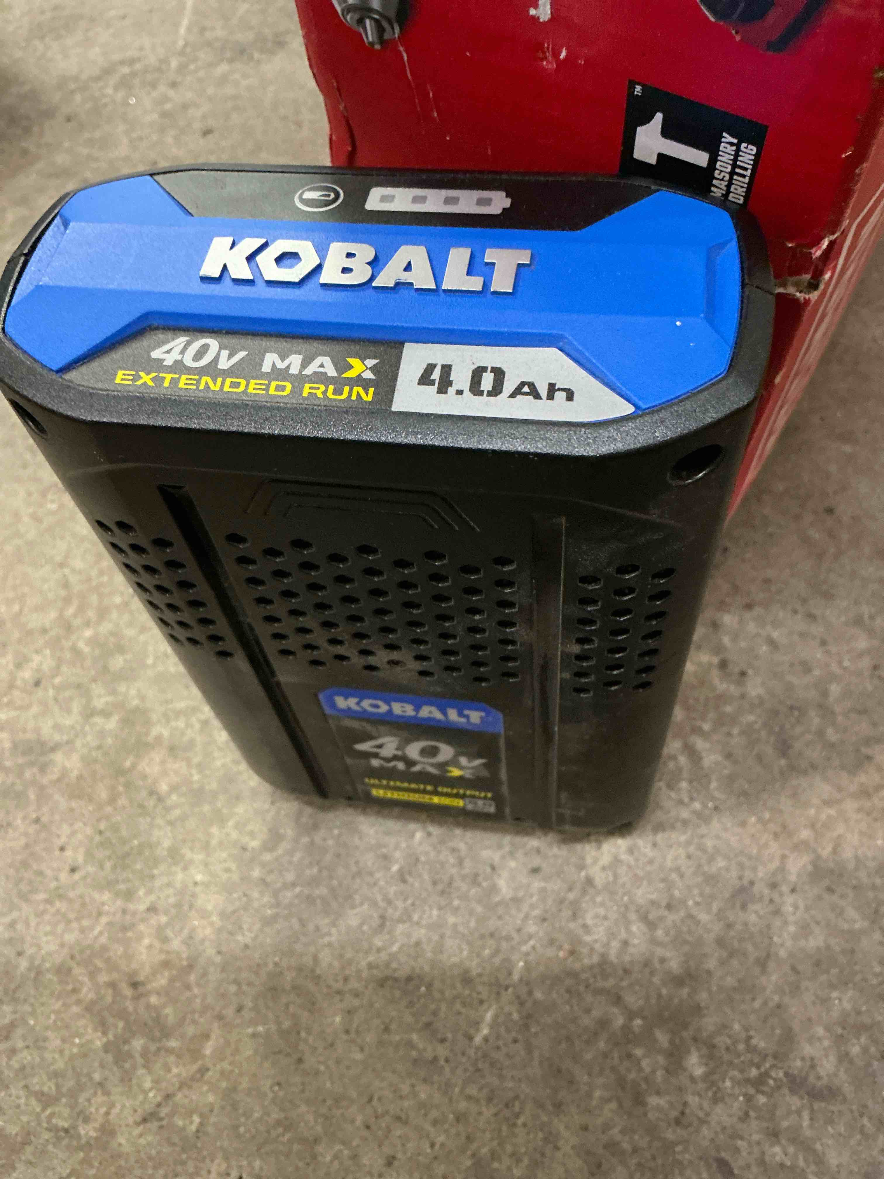 Condition photo showing As Is for kobalt 40-volt 4-amps 4.0ah rechargeable lithium ion (li-ion) cordless power equipment battery