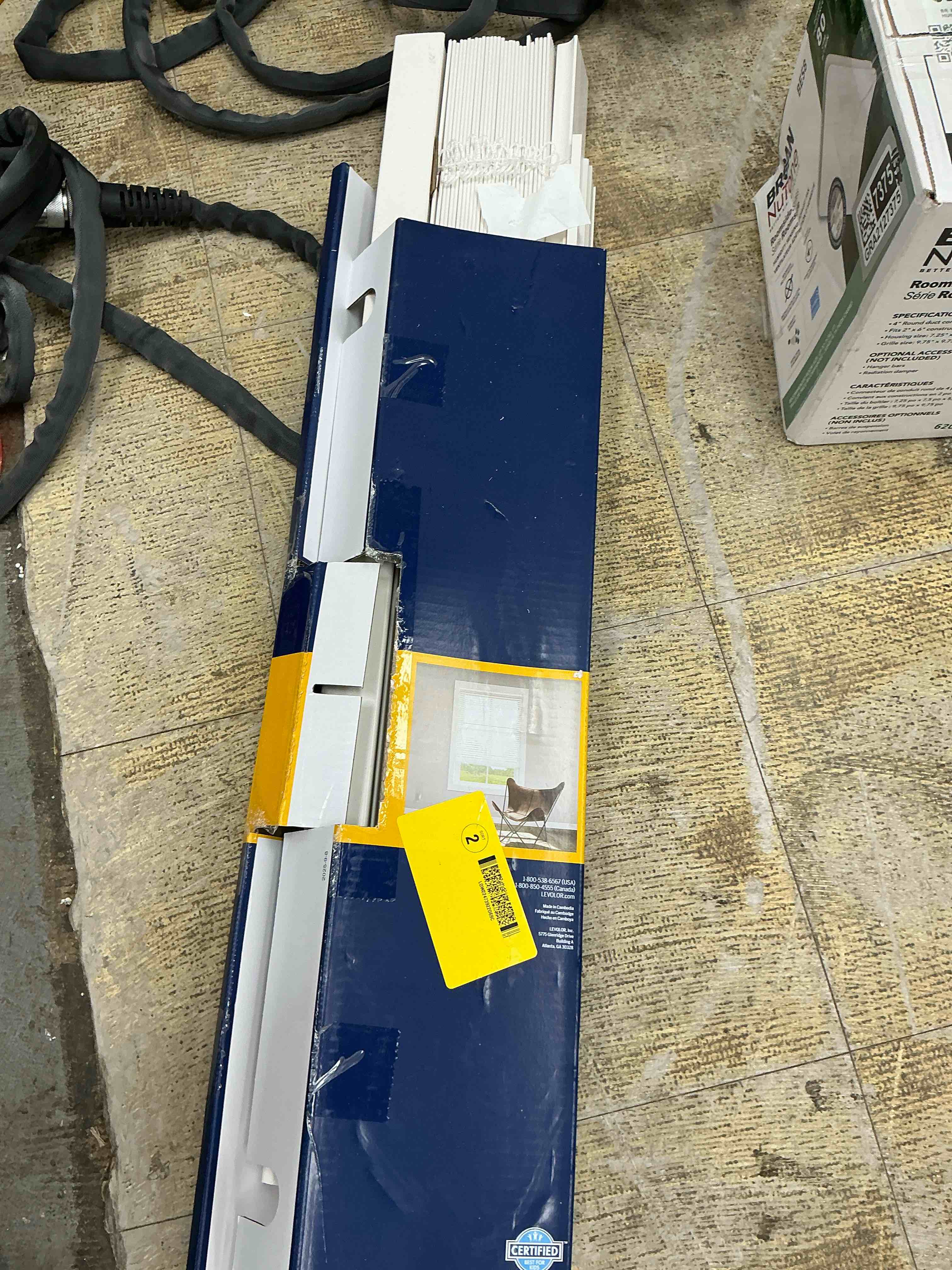 Condition photo showing As Is for levolor trim+go 2-in slat width 35-in x 48-in cordless white faux wood room