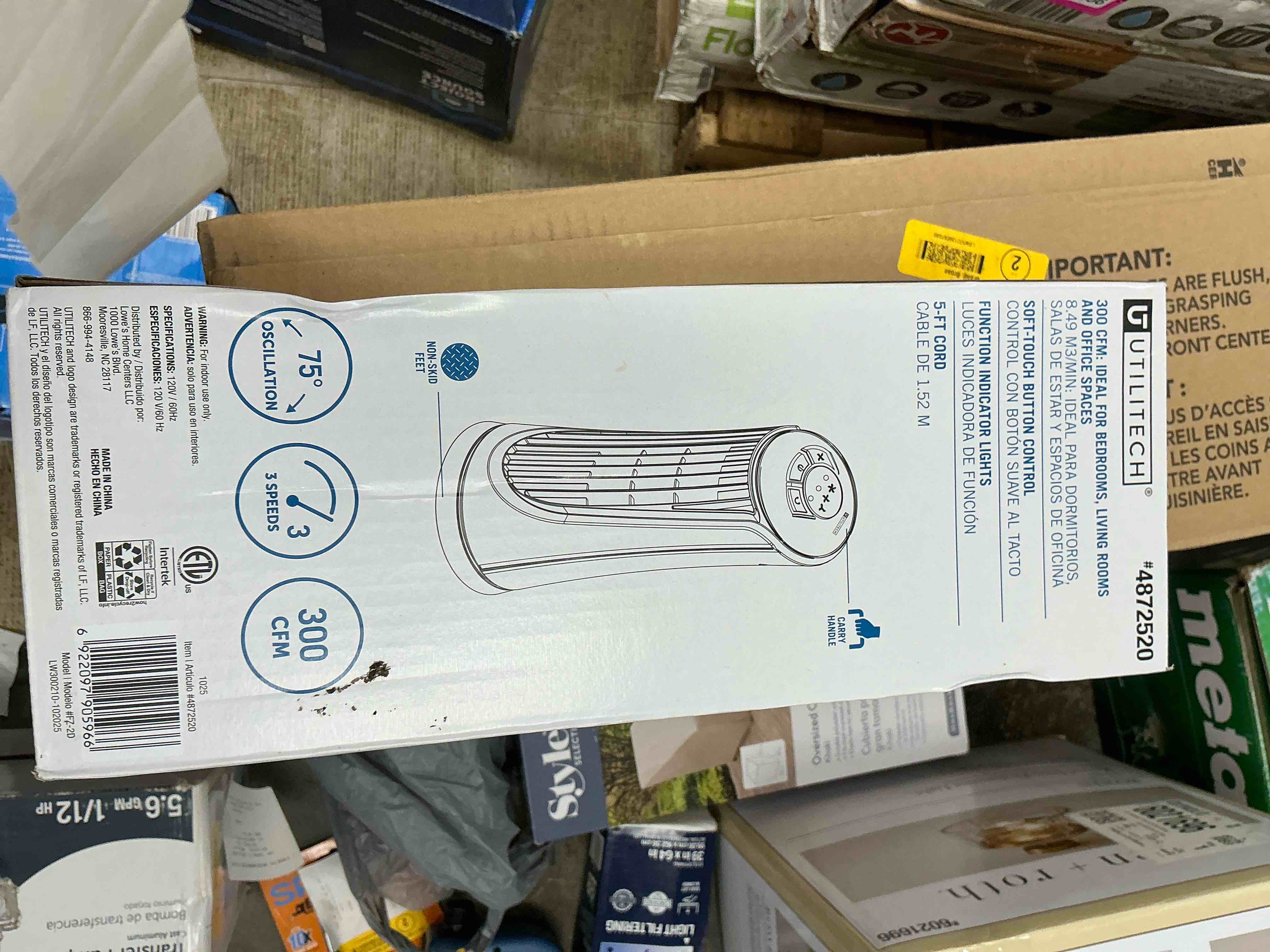 Condition photo showing Good Condition for in 100+ carts last week utilitech 14-in indoor oscillating tower fan, in black matte