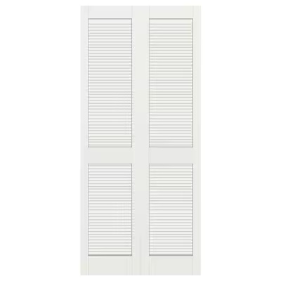 Condition photo showing Good Condition for reliabilt 36-in x 80-in primed louver solid core primed pine wood bifold closet door