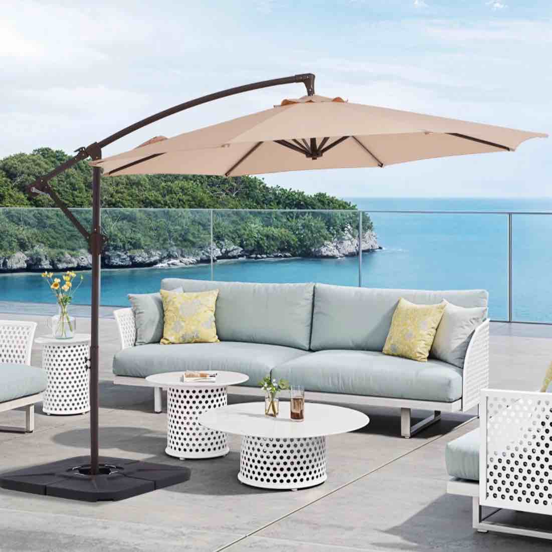 fundaze 10ft patio umbrella hanging cantilever offset outdoor umbrella with tilting for deck backyard base sold separately beige