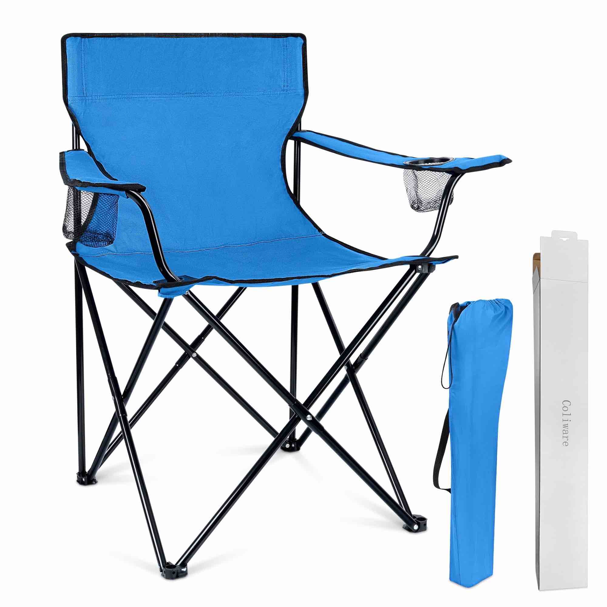 coliware outdoor lightweight folding camping chair oversized oxford fabric portable director chair for camping with carry bag cup holder compact & 551lb loading capacity - blue