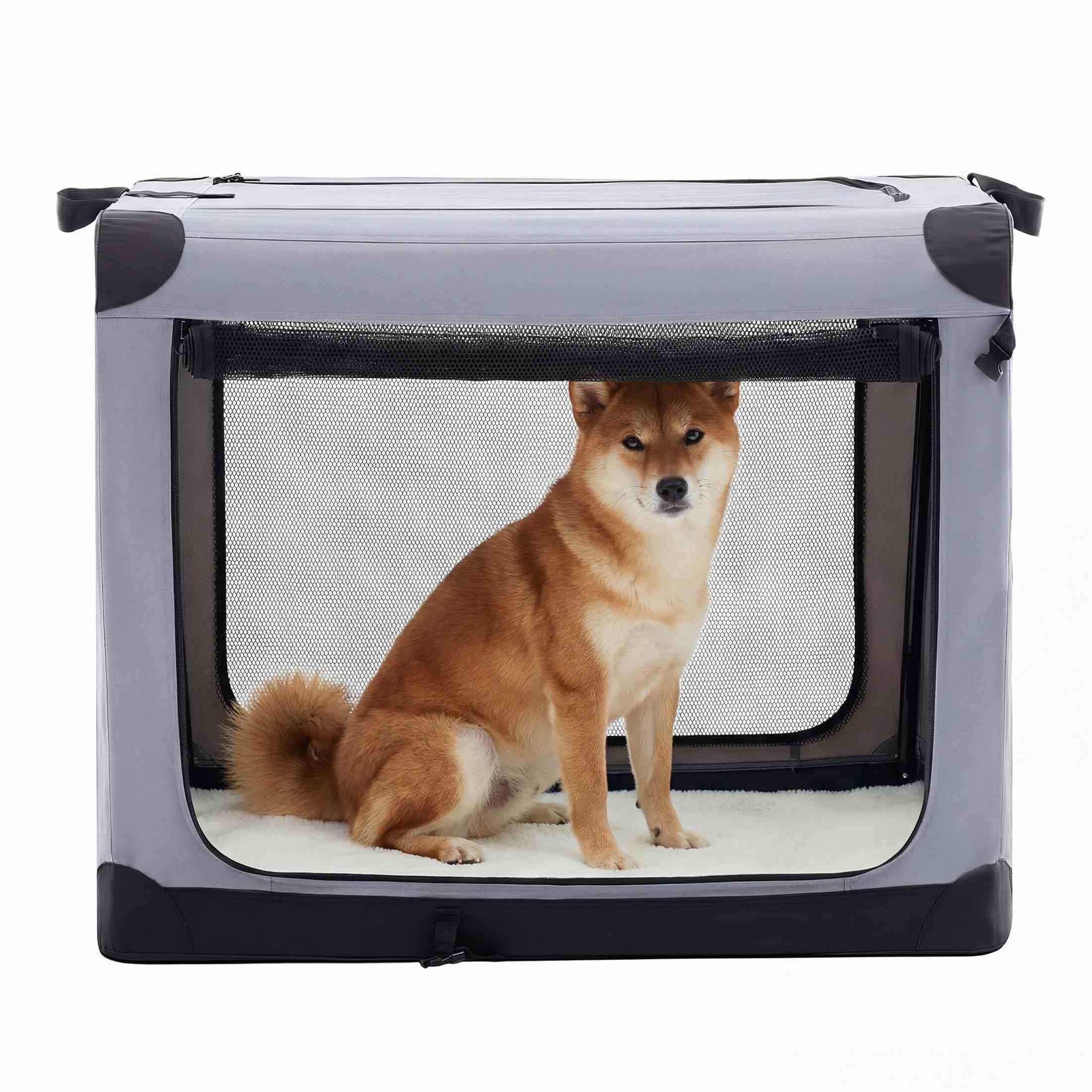 edx 30 inch portable foldable dog crate for small medium dog 3-door soft pet airline approved crate with storage bag & washable pad up to 50lbs for