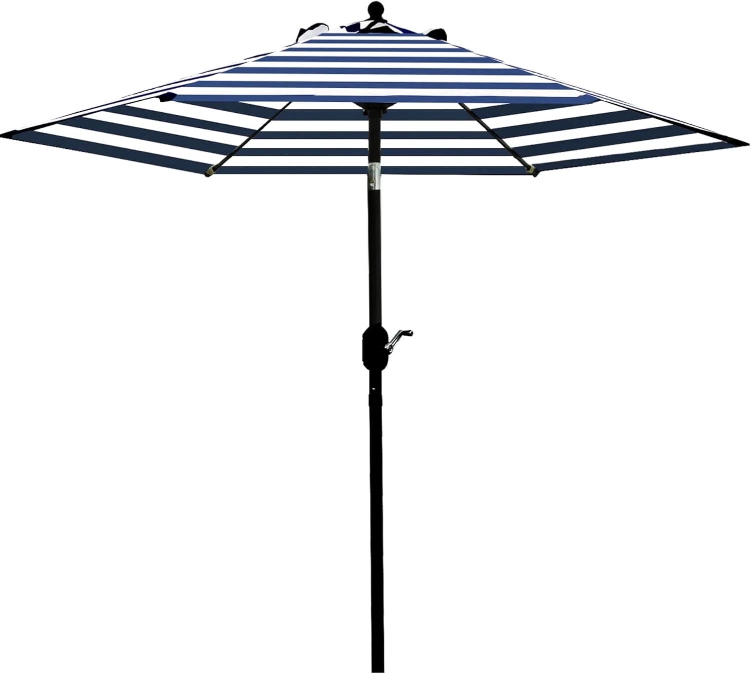 bibana 7.5 ft outdoor patio umbrella table umbrella with 6 ribs push button tilt/crank - blue and white
