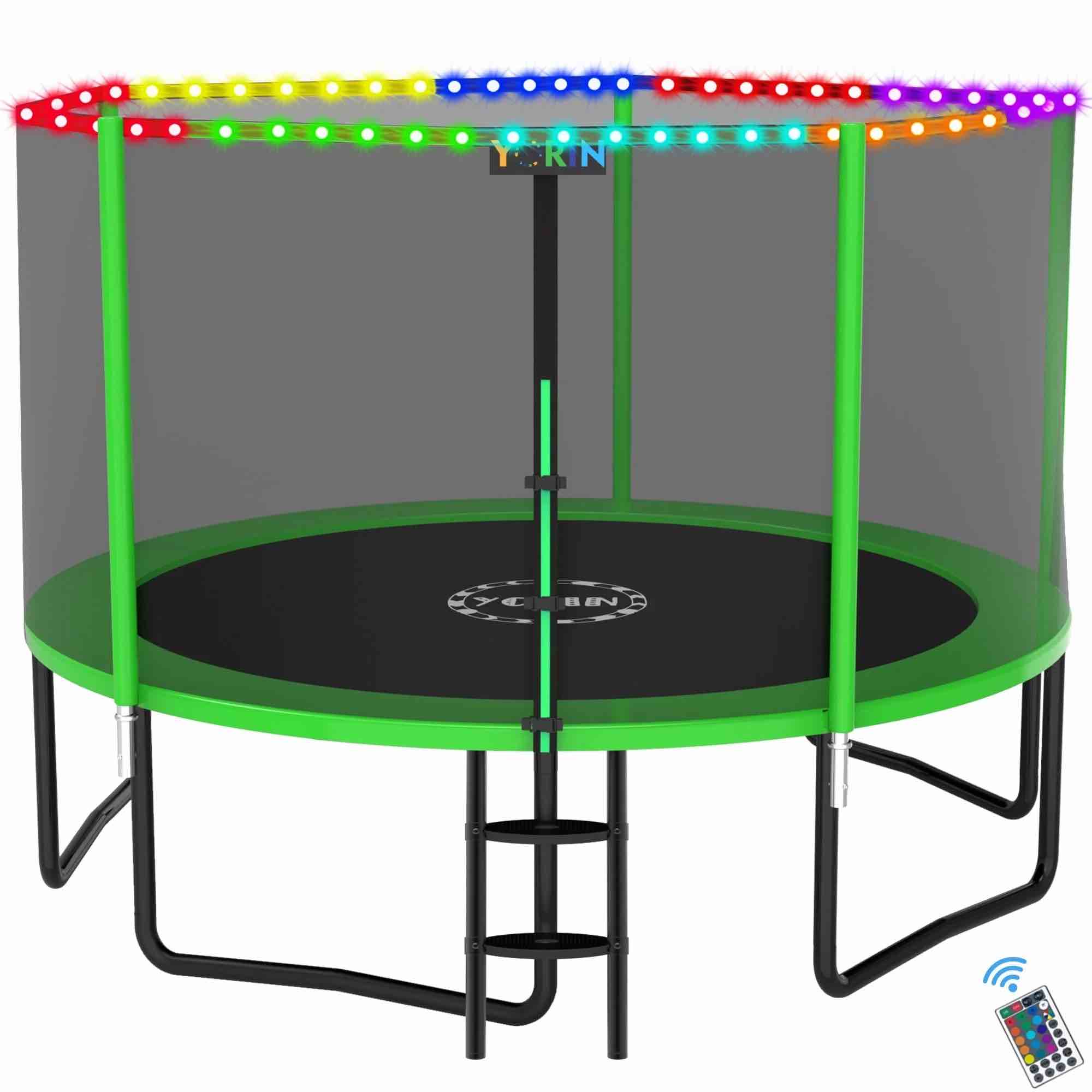yorin trampoline for 6-7 kids, 14ft trampoline for adults with enclosure net, ladder, 1400lbs weight capacity outdoor round recreational trampoline, heavy duty upgrade trampoline
