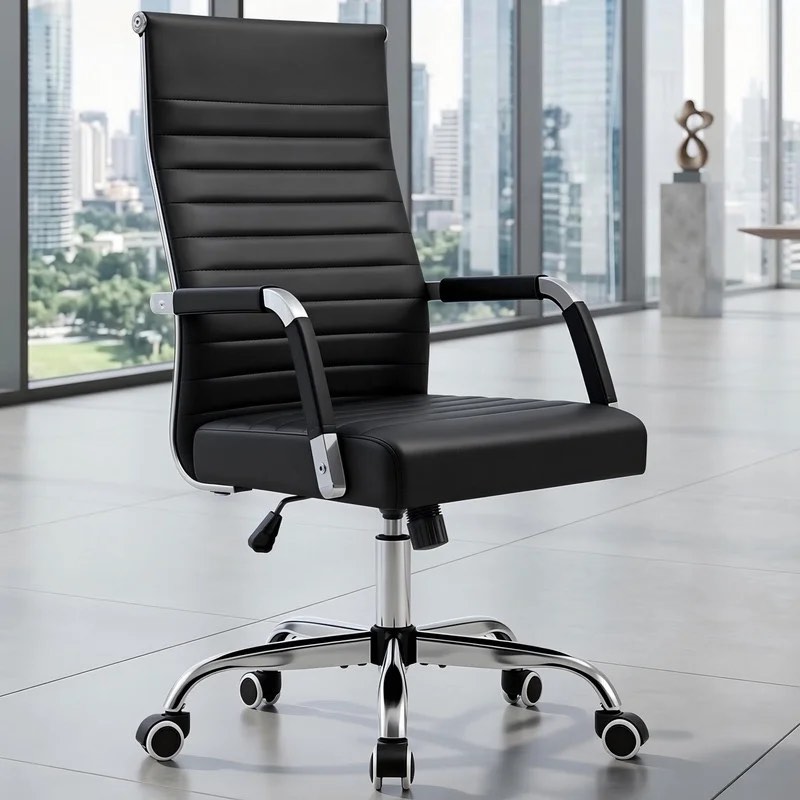 lacoo mid-back faux leather office desk chair executive conference task chair with arms black